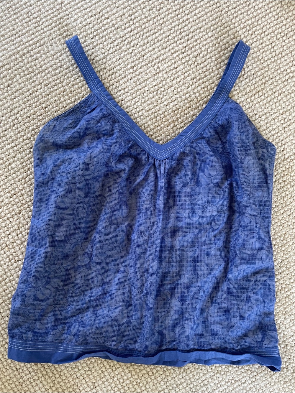 Anokhi Cotton Silk Mesh Floral Strappy Top Periwinkle Blue Gauzy Flowy
